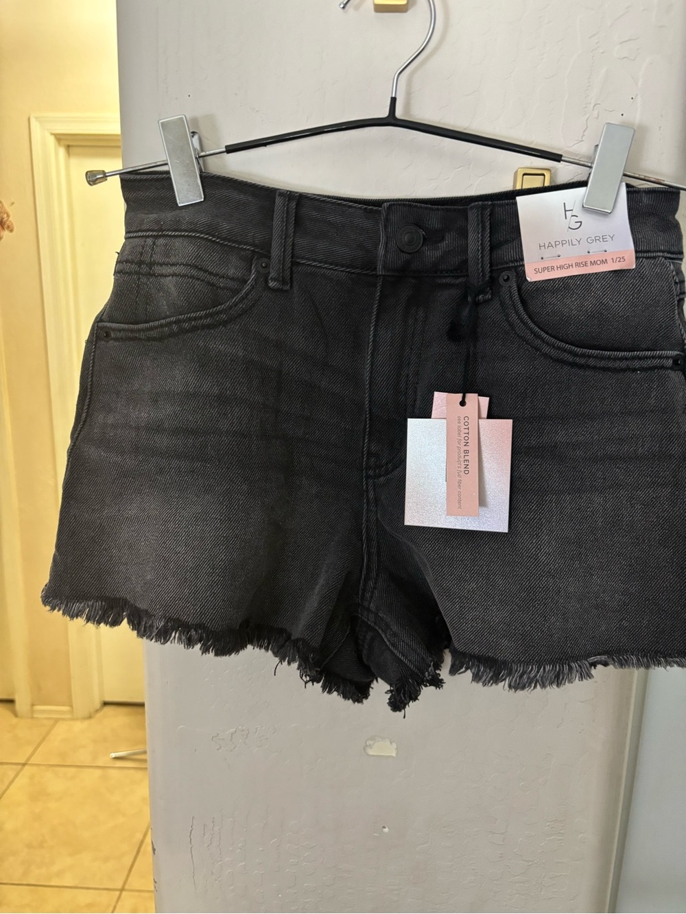 NWT Happily Grey Super High-Rise Mom Greyish Black Denim Cutoff Shorts, Size 1